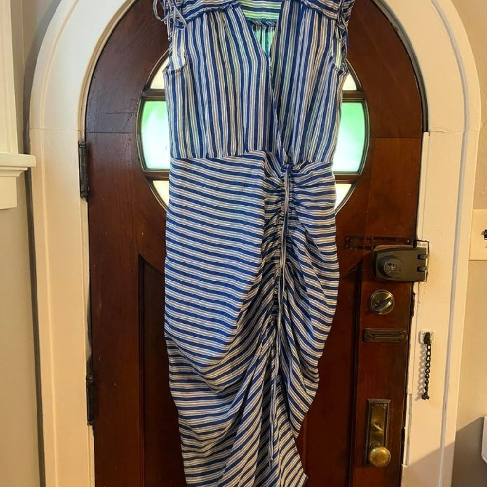 Veronica Beard Teagan Stripe ruched midi dress, size 14, orig $498 - Picture 4 of 5